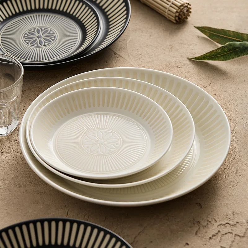 Ceramic plates with printed reliefs, deep plates, shallow plates, Japanese tableware, vegetable plates