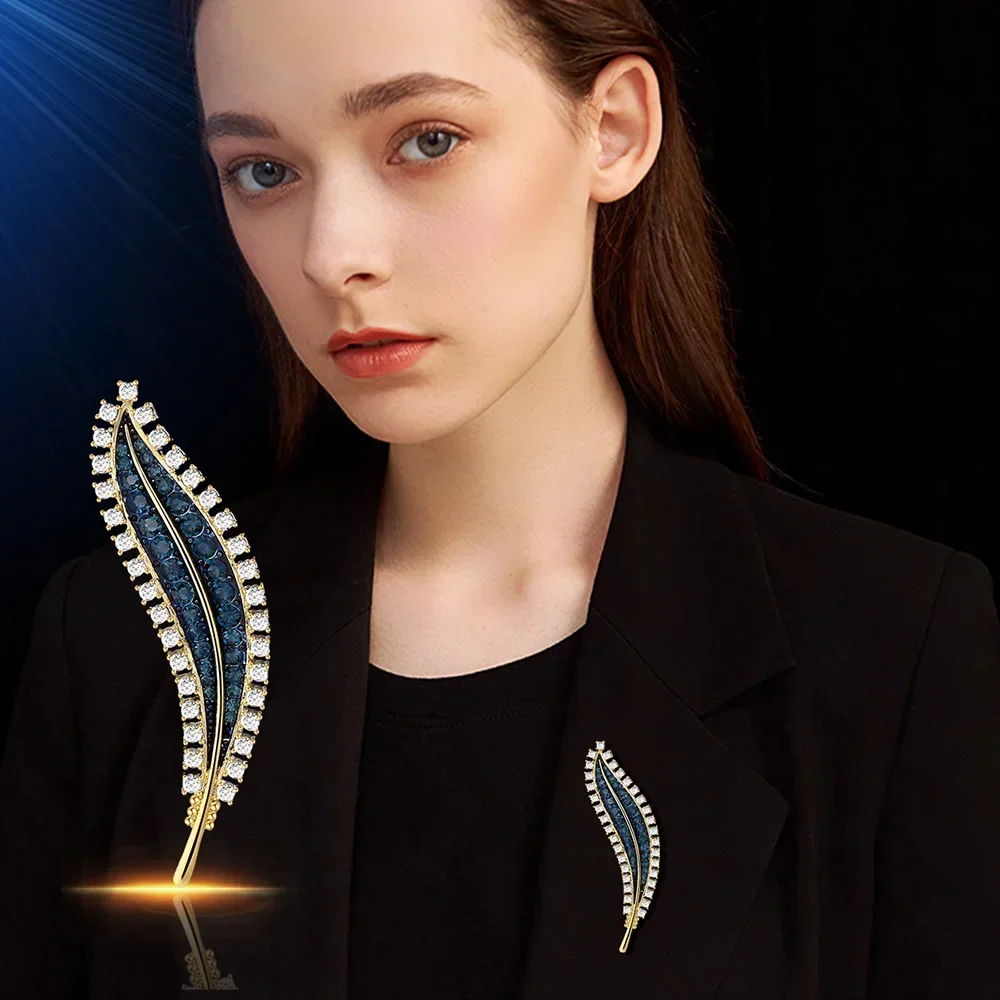 

fashion Simple Leaf women Brooch Cubic Zirconia Brooch Plant Shaped Lapel Pin copper Jewelry Accessories wedding bridesmaid Gift