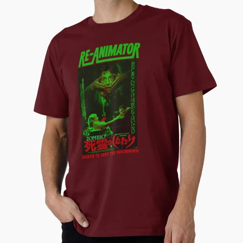 Horror Japanese Re Animator 1985 Retro zombie movie Scary Halloween Gift T shirt for men Large size Tops printed clothes