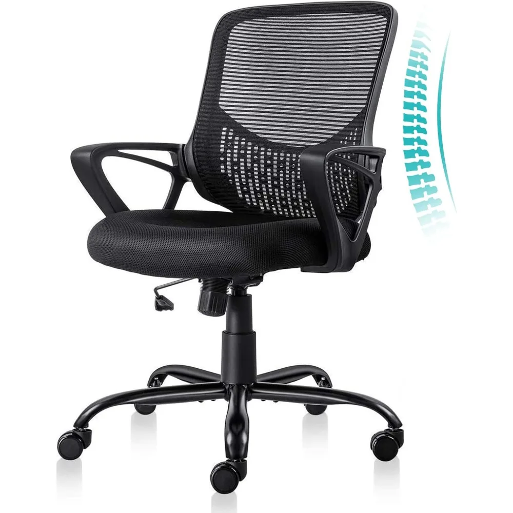 Office Ergonomic Mesh Desk Swivel Computer Mid Back Task Chair With Armrests/Height Adjustable/Wheels Black Gamer Pc Chair