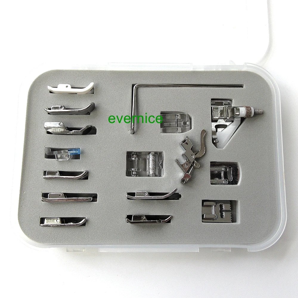 16 Presser Feet & Plastic Box For Bernina 205,318,440,500 Deco,Bernette 350,50