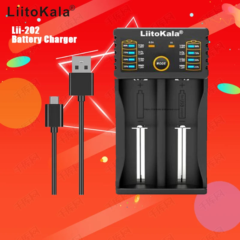 

LiitoKala Lii-202 18650 Battery Charger 1.2V/3.7V/3.2V/3.85V 21700 20700 2665014500 16340 NiMH Li-ion Smart