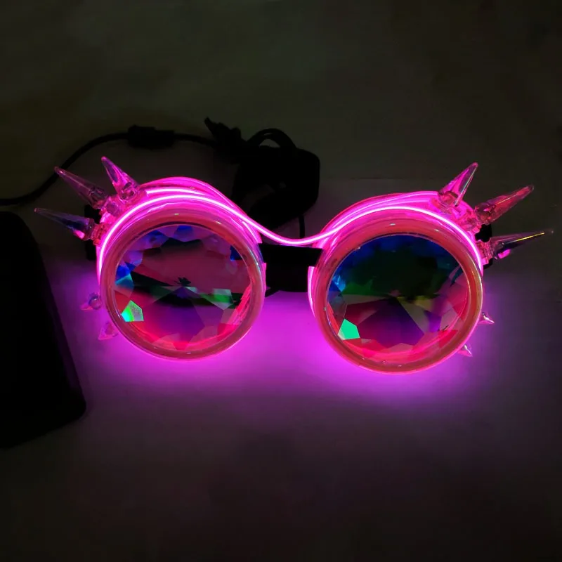 LED Light Up Steampunk Goggles Spike Kaleidoscope Glasses For Halloween Cosplay Party Bar Stage Performance Flashing Festival