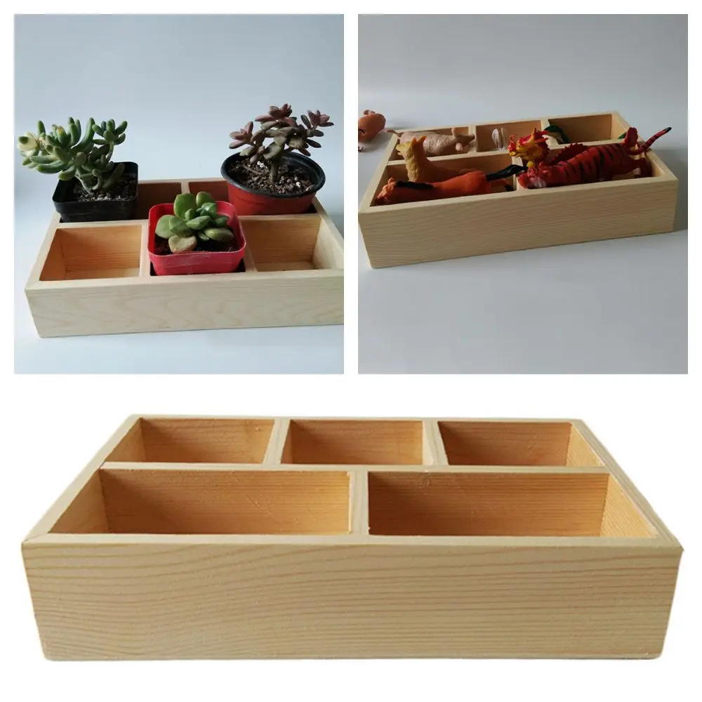 Multifunctional Succulent Flowerpot Tray Wood 5 Grids Storage Box Jewelry Display Pallet Finishing Box