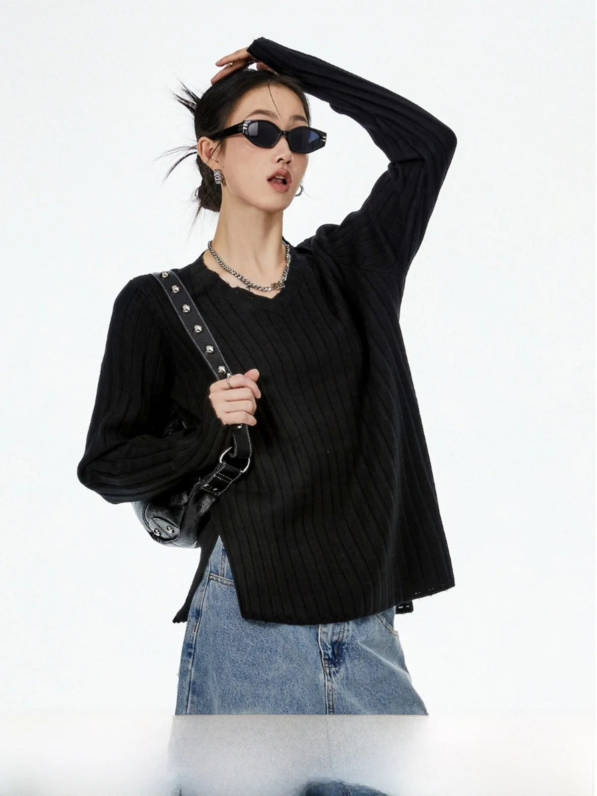 

Свободный крой Long Sve Bla вязаный свитер женский Sle удобная внутренняя одежда повседневный топ ICH MODE Commute Sle Faion