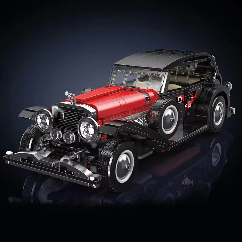 Technische Form König Retro Auto Bausteine Kit DIY Konstruktion für Erwachsene Rot Vintage Fahrzeuge Spielzeug Kinder Geschenke