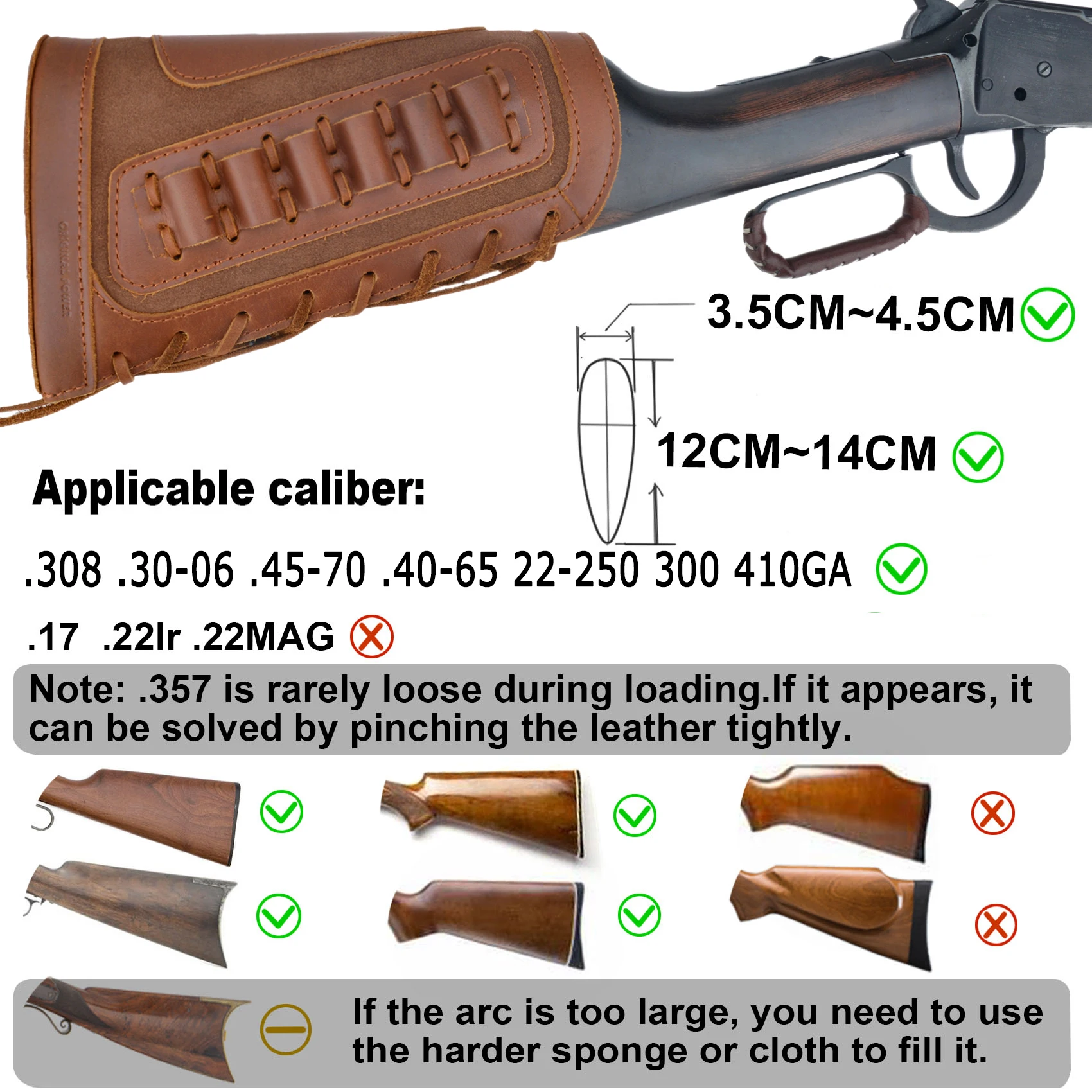 Imagem -04 - Suporte de Couro Rifle Buttstock Shell Matched Gun Sling Acessório de Caça Fit.306 .308 4570 410ga Conjuntos