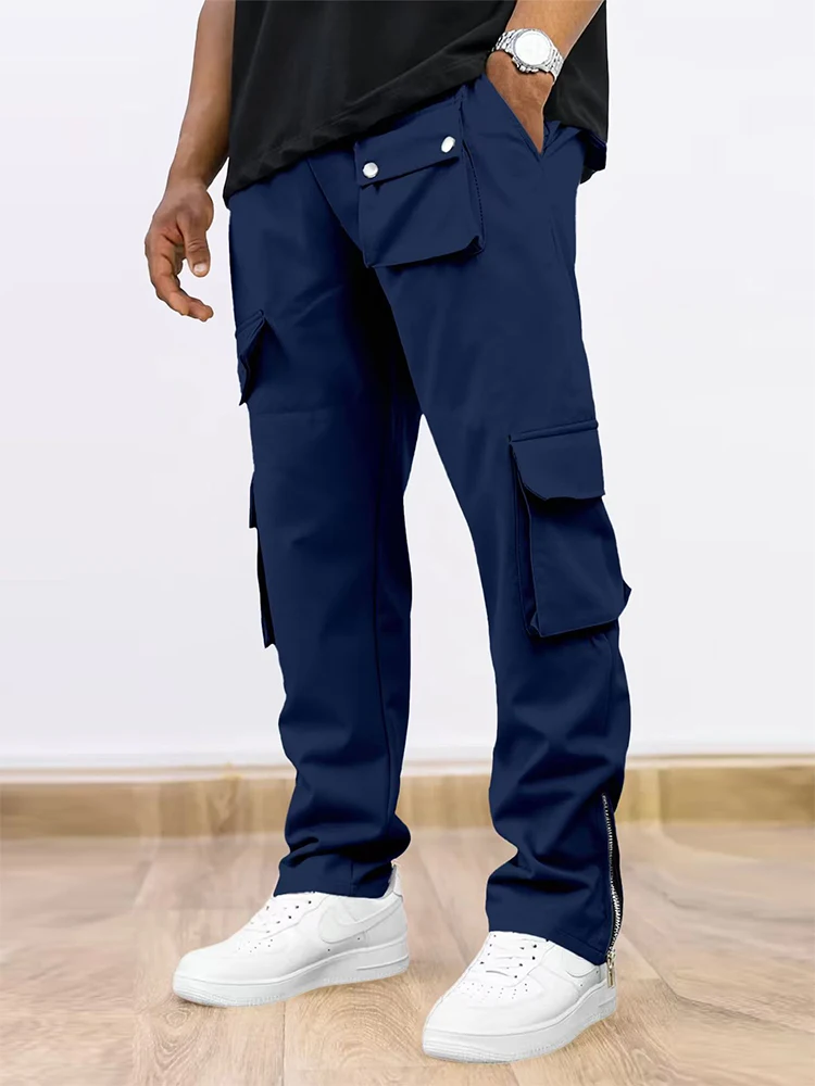 المألوف الجانب سستة تصميم البضائع السراويل الرجال ربيع الخريف عادية بلون فضفاض السراويل الشارع الشهير رجالي بنطلون مستقيم #2