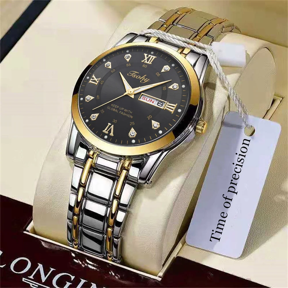 High-end atmosphere high-grade men's watch personality fashion trend classic double calendar durable handsome steel strap watch