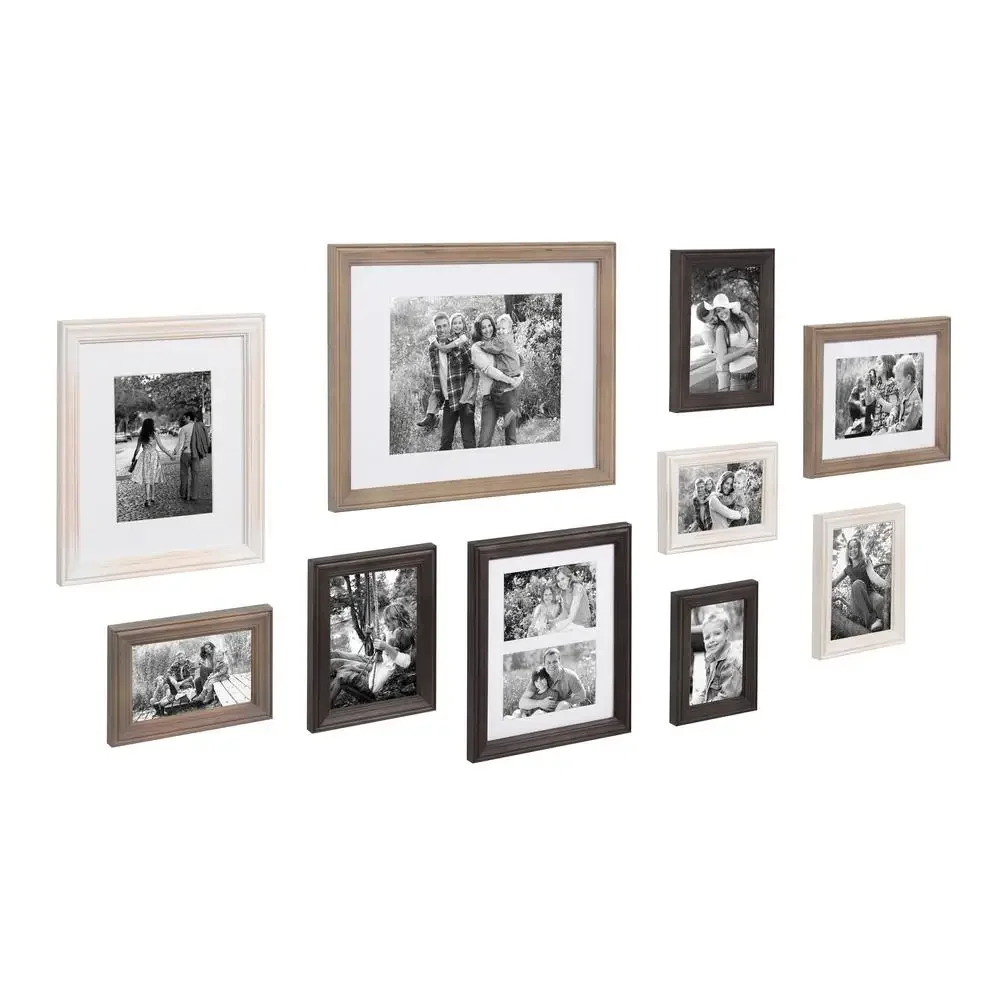 Assorted Gallery Wall Frames Set 10 Pieces in 3 Finishes Vertical or Horizontal Display Unique Size Options Stylish Home Decor