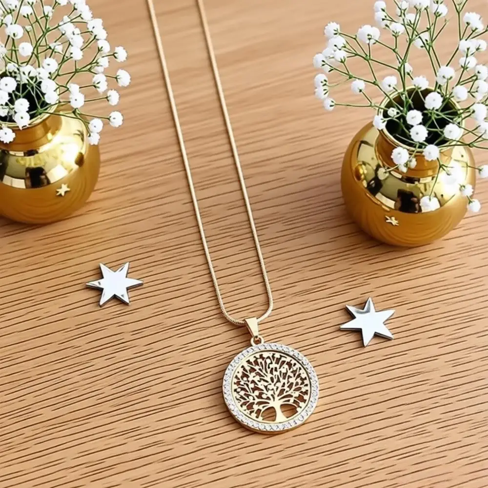 Fine 925 Sterling Silver Tree of Life Crystal Zircon Pendant Necklaces For Women Girls Engagement Party Jewelry Gift Accessory