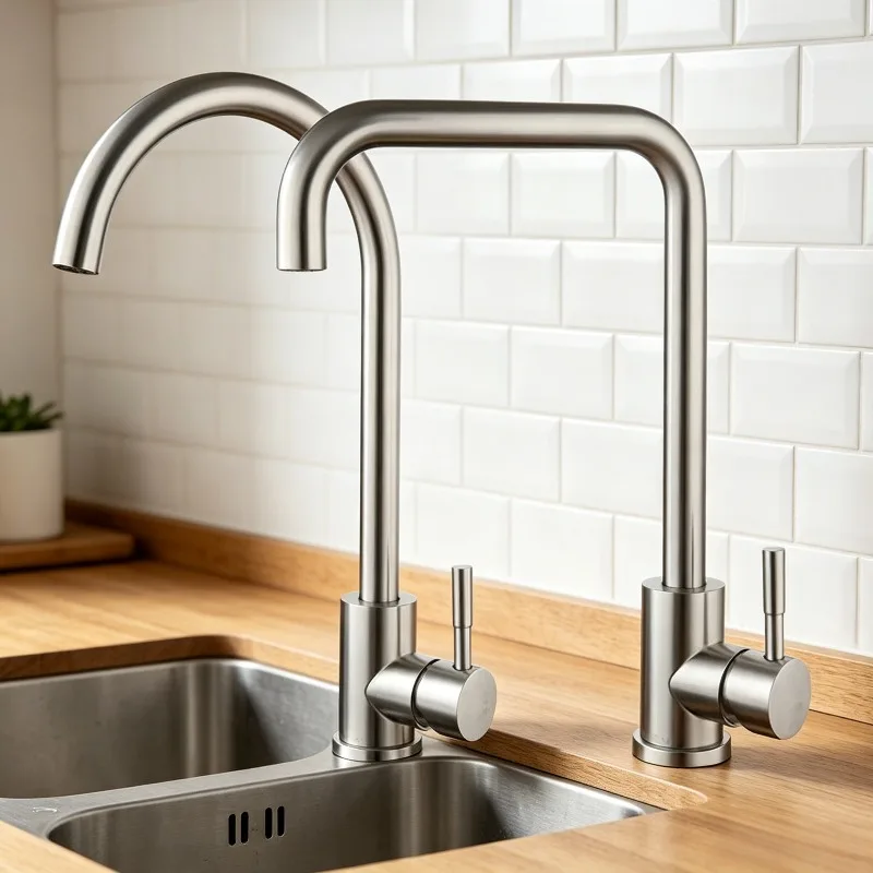 304 Stainless Steel Kitchen Sink Faucet Hot Cold Mixer Tap 360° Rotatable Brushed Nickel Deck Mounted Kitchen Water Tap