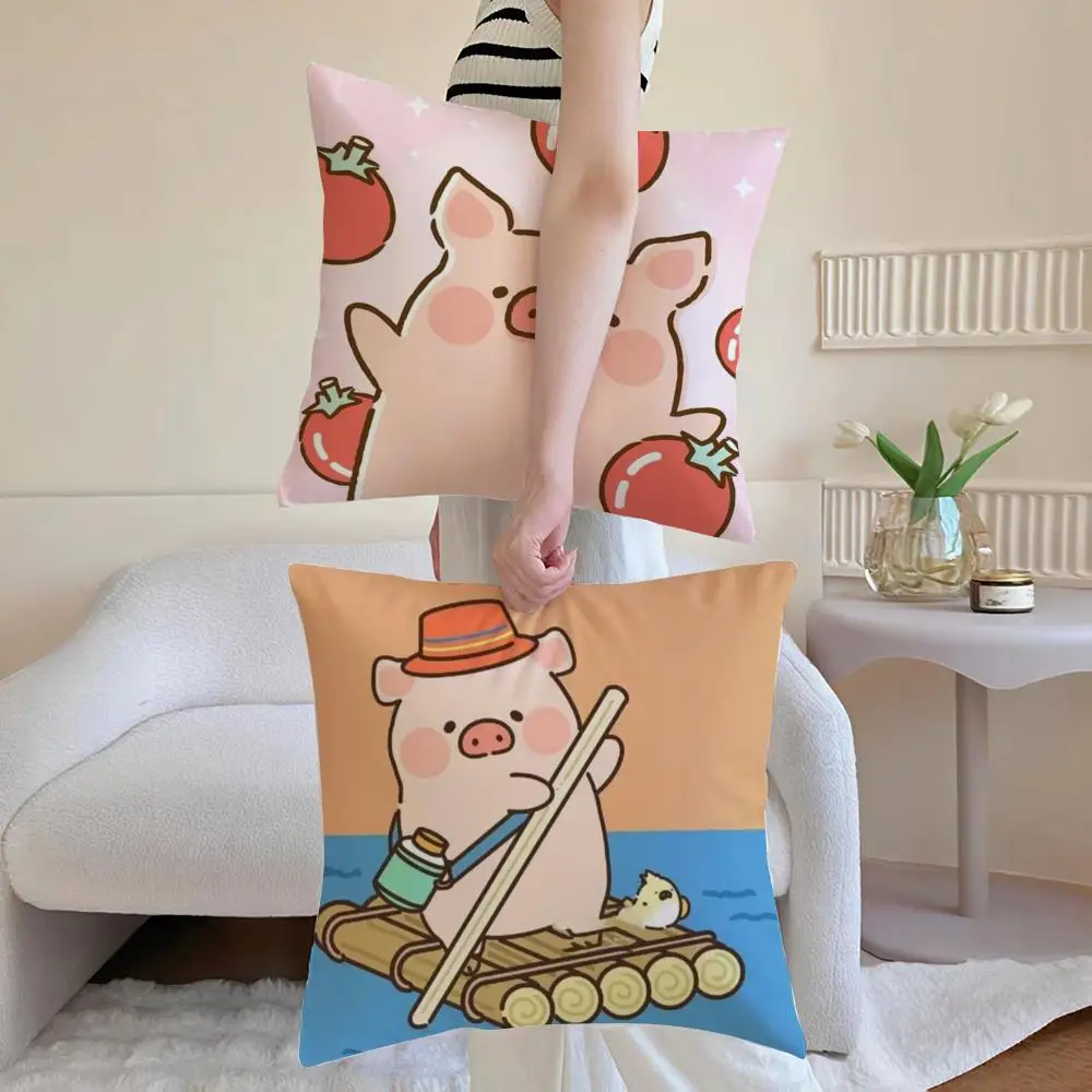 Cartoon L-Lulu Pig Pink Cushion Cover Iceland Washable Linen Soft  for Daily Sofa Bed Home Room Decor