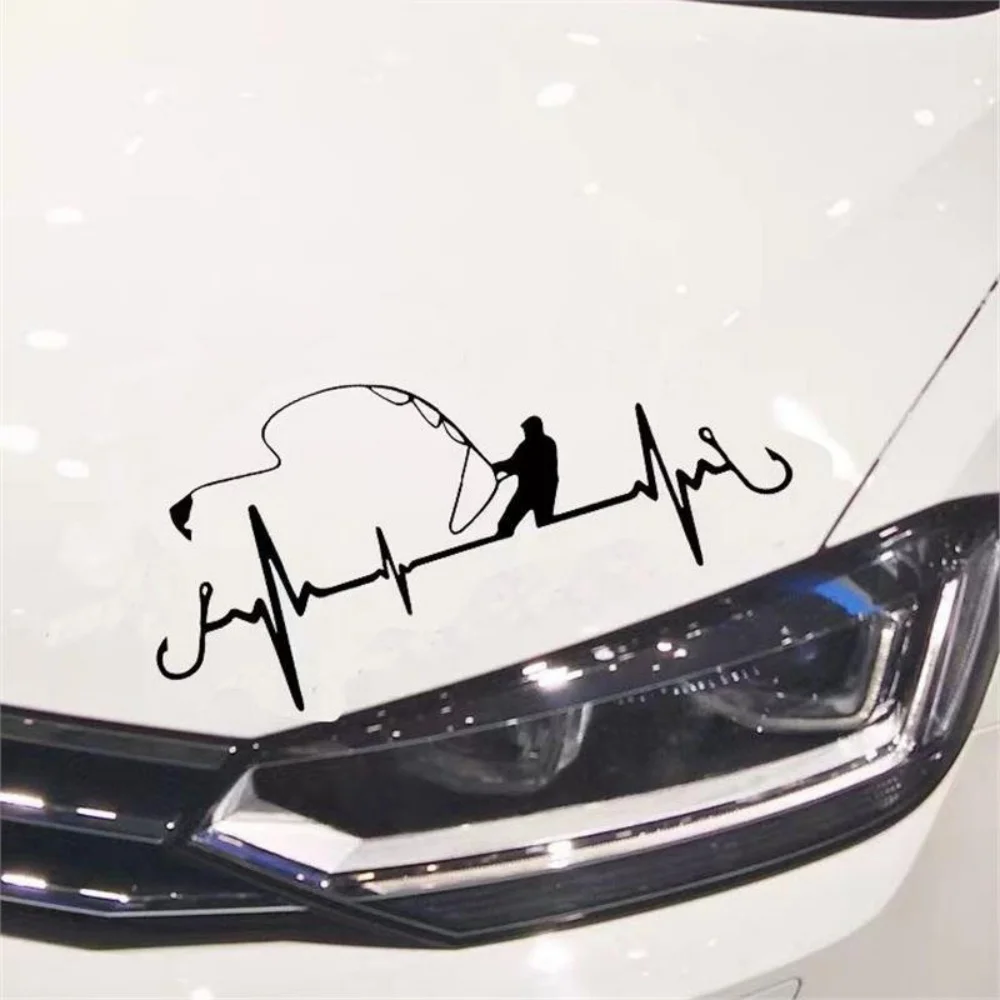 2Pcs New Car Stickers in Black and White 3D Heart-Shaped Fishing Car Stickers with Creative Ideas Suitable for Decorating Cars