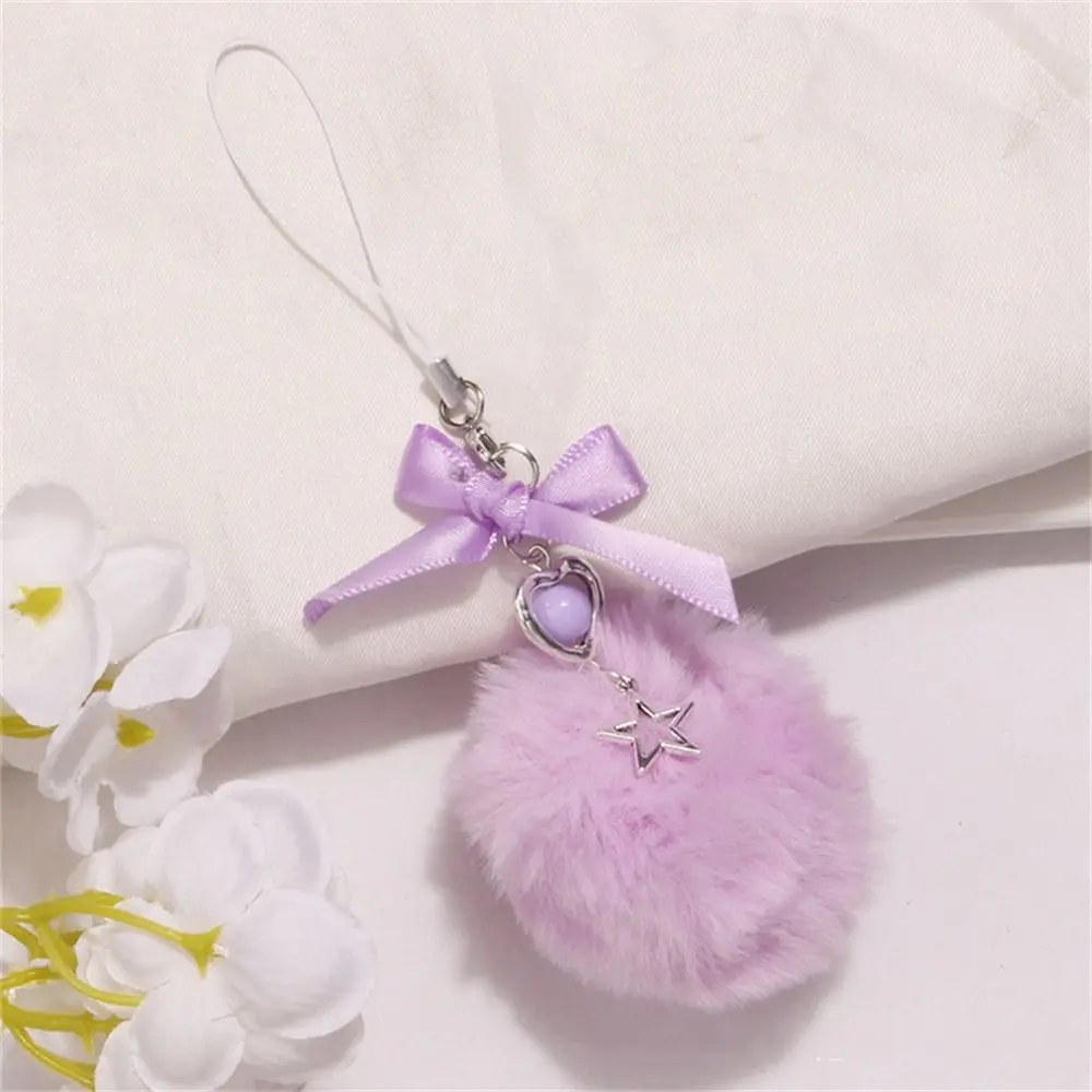 

Ribbon Bow Mobile Phone Lanyard Hanging Cord Key Holder Hairball Pendant Soft Cute Bag Pendant Pompom Keychains Women Girls