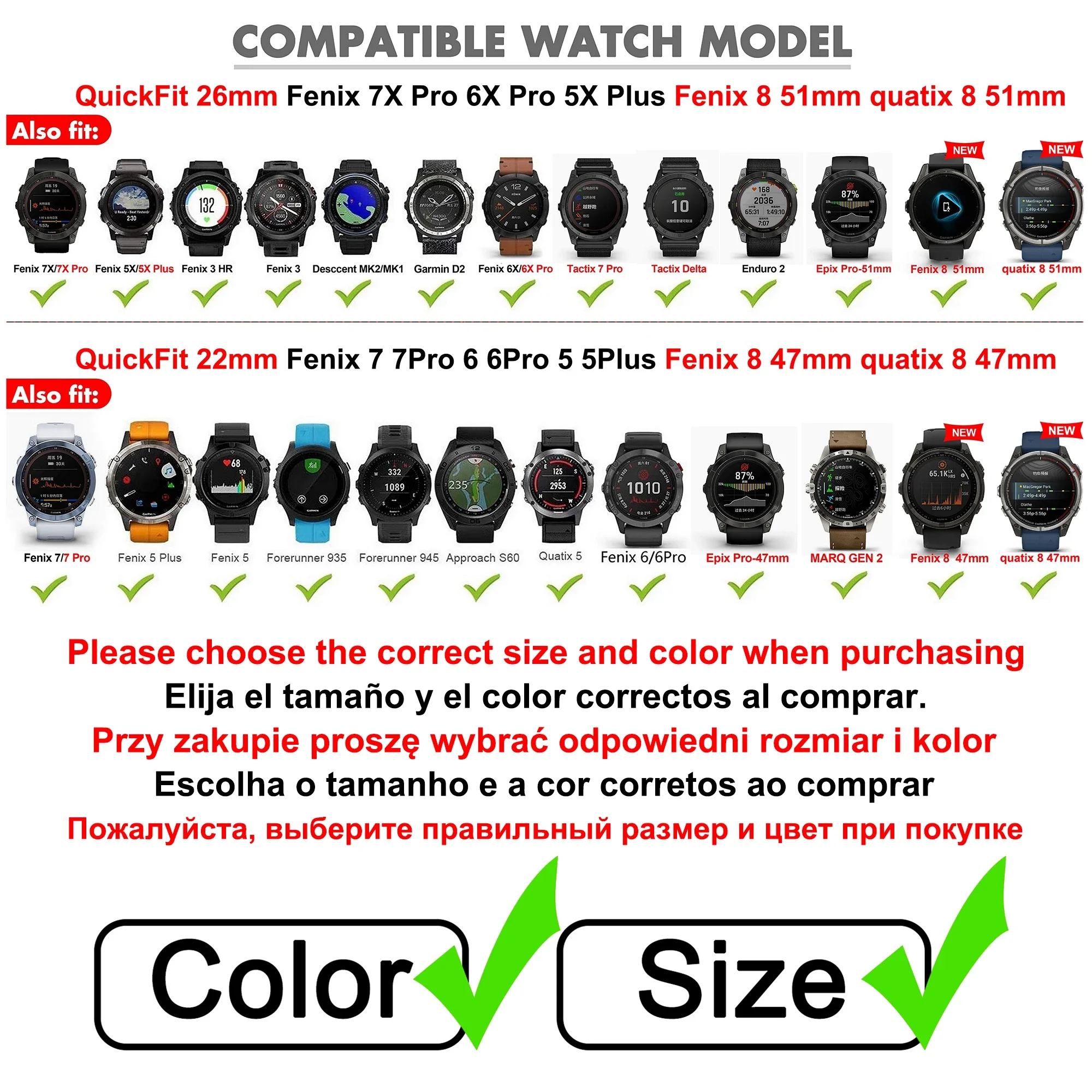 QuickFit 22mm 26mm Silicone Strap Bracelet For Garmin Fenix 8 47MM 51MM 5X 6X 7X Pro Enduro 3 Tactix 8 Epix Gen 2 Quatix 5 6 7 8