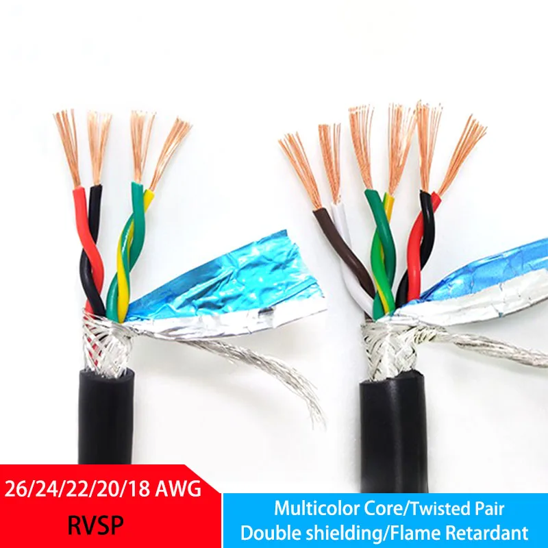 2M RVSP Twisted Pair Shielded Cable26 24 22 20 18AWG 2/4/6/8/10Core RS485 Signal Control Wire Audio Cable Monitor the Power Cord