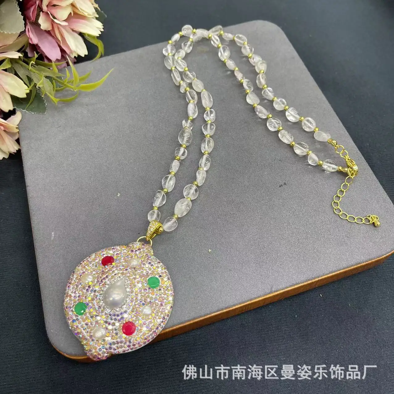 DIY accessories Baroque recycled pearl set inlaid with red and green agate stone high-end four-piece jewelry natural stone cross
