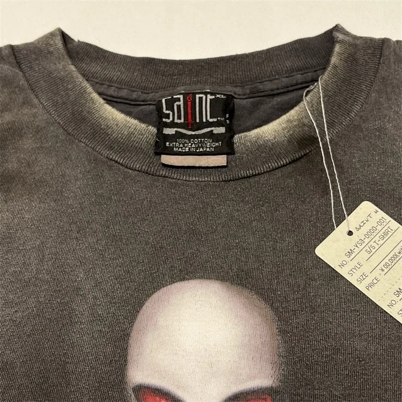 SAINT Mxxxxxx Alien Print Shirts Men Women 1:1 Best Quality Black Washed Vintage Short Sleeves