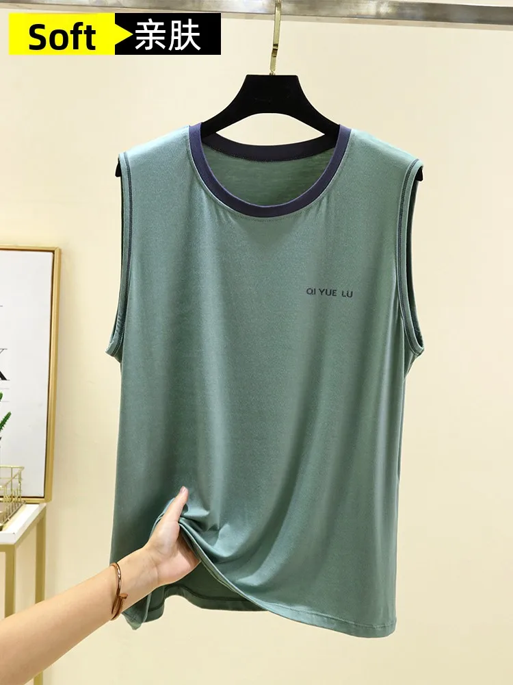 

Loose Modal Men's Tank Top Summer Thin Casual Svel T-irt Large Size round Ne Sweatirt Air Conditioned Home Wear