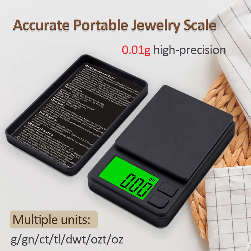 0.01g Accurate Electronic Jewelry Gram Scale Portable LCD Kitchen Scale with Backlight Multi-units Conversion Mini kitchen Scale