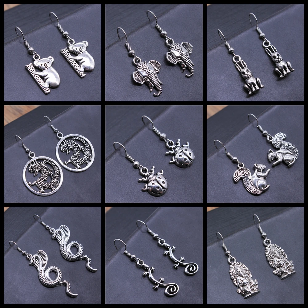 Animal Earring For Girl Women Lady Vintage Elephant Ladybug Snake Dragon Rabbit Squirrel Koala Earring Gift Dangle Earring