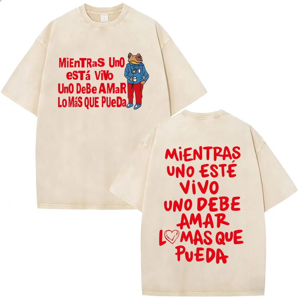 Rapper Bad Bunny Washed Vintage T-Shirt Debi Tirar Mas Fotos DTMF World Tour 2026 T-Shirts Herren Mode Hip Hop T-Shirts Tops