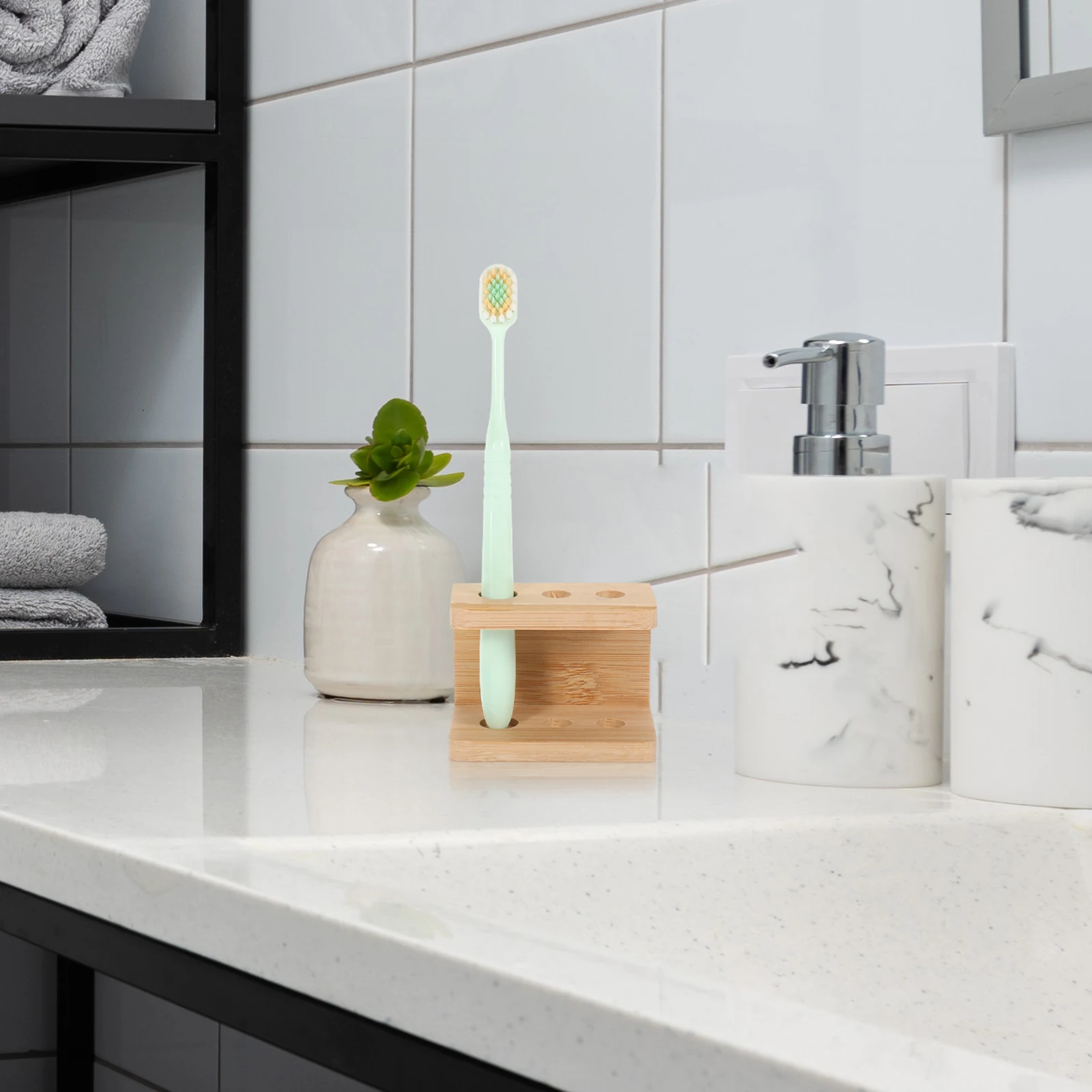 

3-Piece Bamboo Holder 3-Hole Countertop Organizer For Bathroom Desktop Travel Toothbrush Rack Makeup Brushes Pens