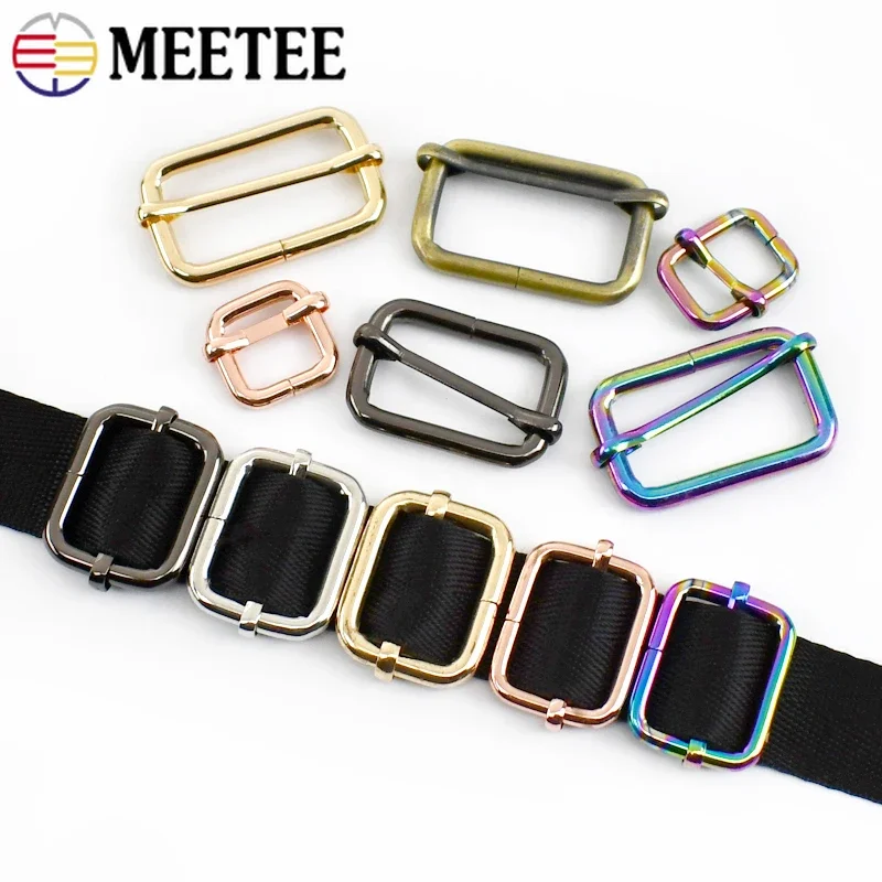 5Pcs Meetee 13-50mm Metal Tri-Glide Slider Roller Pin Buckle Handbag Strap Adjuster Clasp Webbing Leather DIY Crafts Accessories