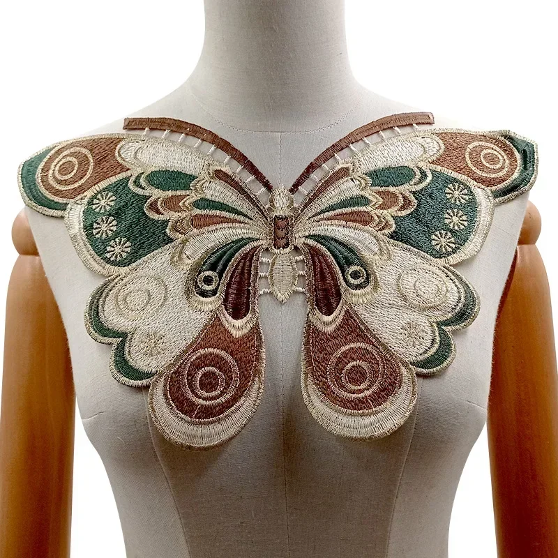 Colorful Butterfly Garment Embroidery Collar High Quality Gold Thread Embroidery Woman's Garment Accessories