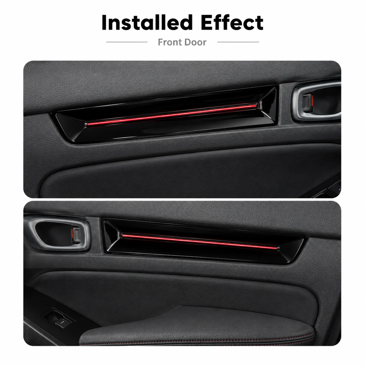Glossy black trim door panel ambient lighting for 2022+ Civic/FL5 models, including footwell lights.