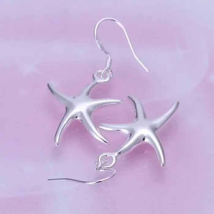 Silver color lady hot for women cute nice charms fashion The starfish earrings Simple star shape E062