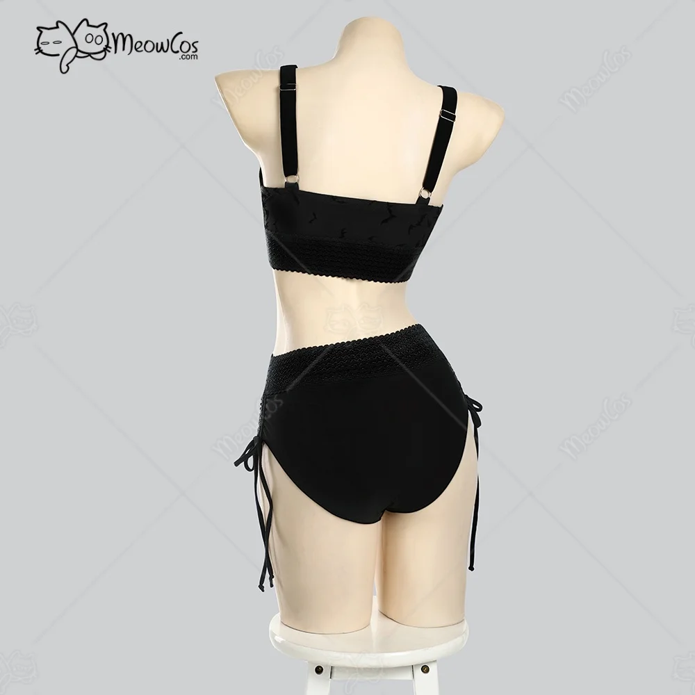 MEOWCOS Vrouwen Nachtelijke Golven Gothic Zwart Vleermuis Patroon Tweedelig Badpak Diepe V Top en Shorts Badpak