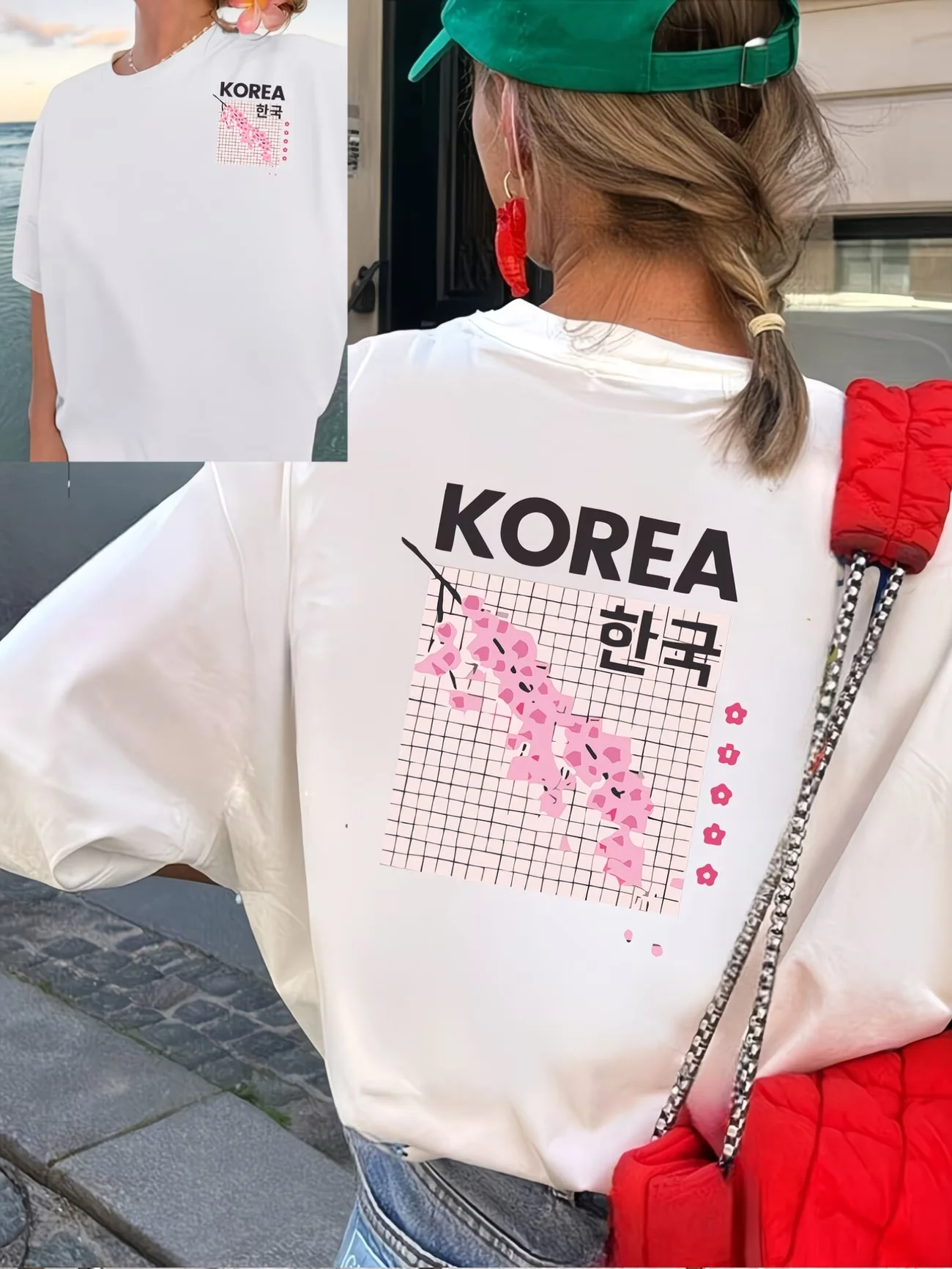 Korea Hangul Flower Graphic T Shirt Women Summer Short Sleeve Harajuku Streetwear Casual Loose Fashion Tee Tops White Tshirt