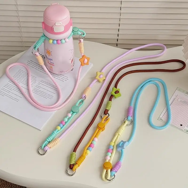 New Cute Adjustable Water Bottle Lanyard With Colorful Beads Star Decor For Kids Outdoor Hiking Travel