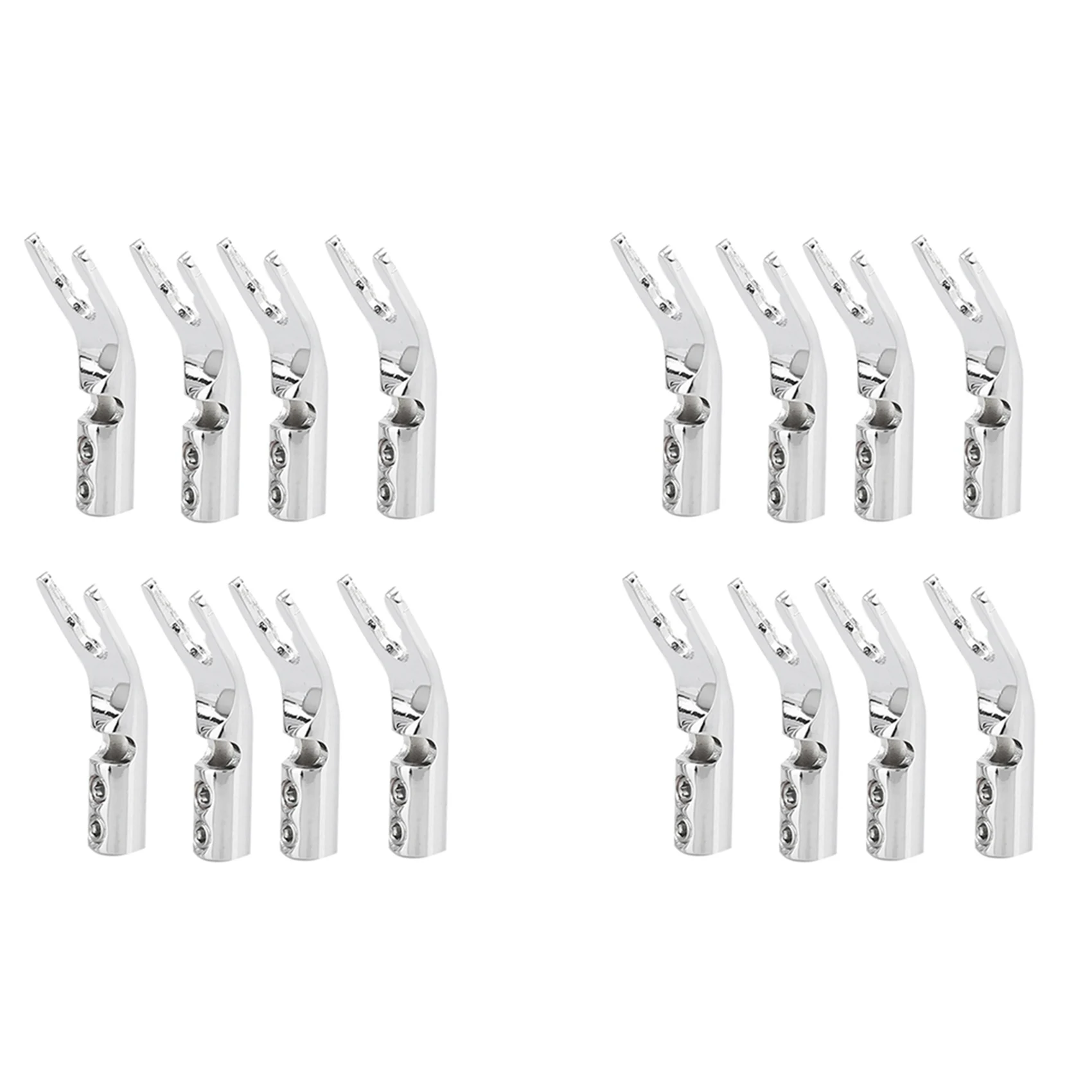 N75R-16PCS HIFI Banana Y Spade U/Y Gold Plated Pure Copper Screw Fork Hifi Speaker Spade Connector Plugs-Silver