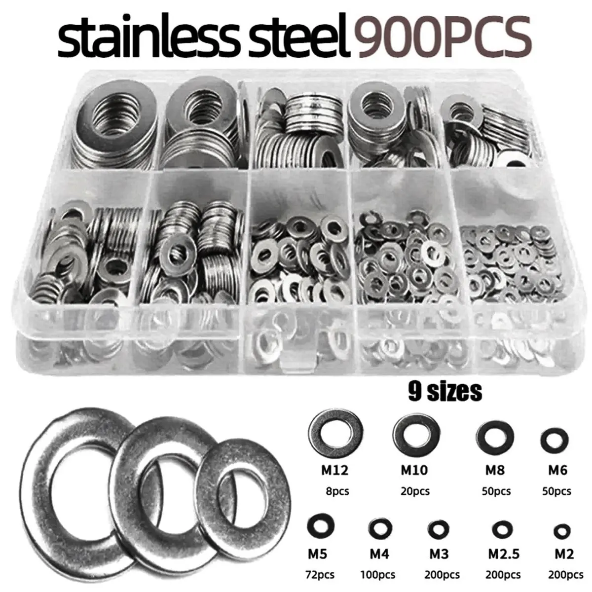 1 Set M2 to M 12 Ultrathin Flat Washer Adjusting Ultra Thin Shim Plain Gasket Kit Box 304 Stainless Steel