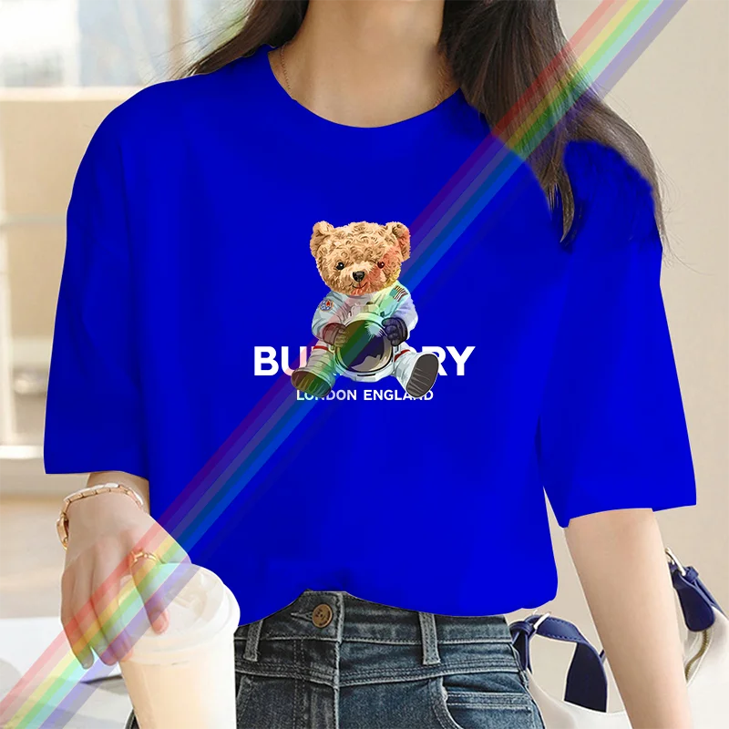 2023 Nowa letnia moda z nadrukiem niedźwiedzia Luksusowa marka odzieży T-Shirt Harajuku 100% bawełna dla kobiet O-Neck Koszulki z krótkim rękawem