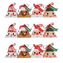 24Pcs Christmas Paper Candy Gift Box Cartoon Cookie Chocolate Packaging Boxes with Tag Ribbons Navidad Noel Party Decor Supplies