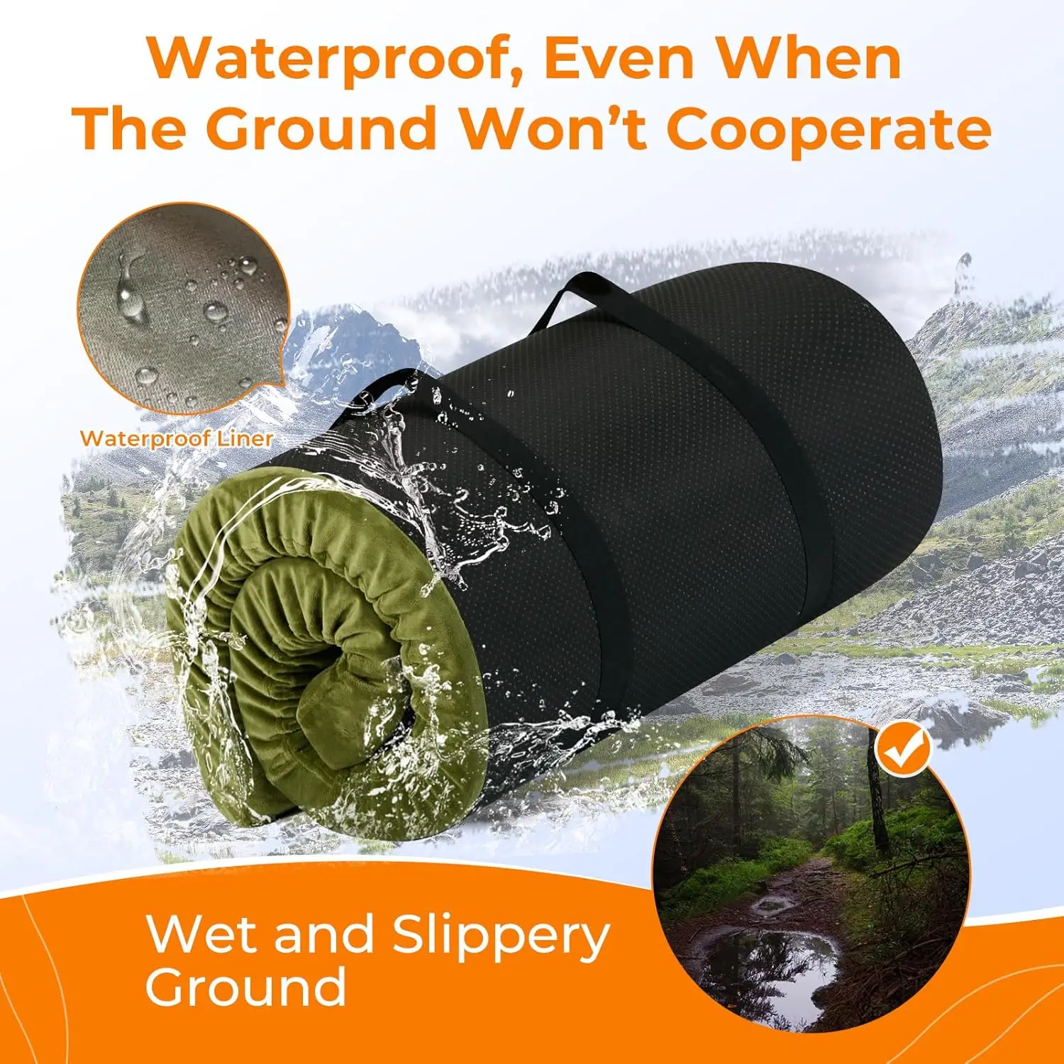 Colchão de acampamento de espuma viscoelástica à prova d'água de 3 polegadas - Tapete de dormir portátil enrolável para viagens, barraca, carro, piso de hóspedes e berço