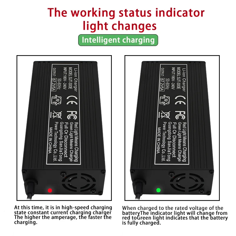 60V Fast Charger 67.2V/5A for 16s 60V Lithium Battery Charger GX16/IEC Connector Strong Heat