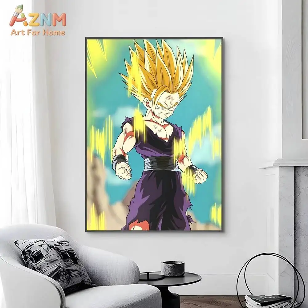 AZNM Dragon Ball Unframed Canvas Print Beast Gohan Super Saiyan Teen Gohan Anime Flame Energy Battle Wall Art Poster Boys Room D