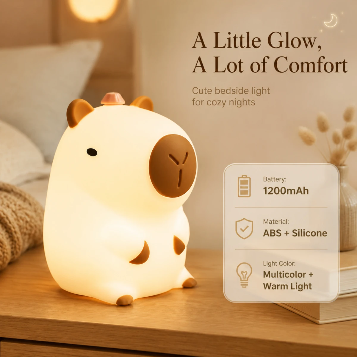New Portable Silicone Pat Night Light with 3 Brightness Modes ABS Material Rechargeable 1200mAh Battery for Home Travel Bedroom