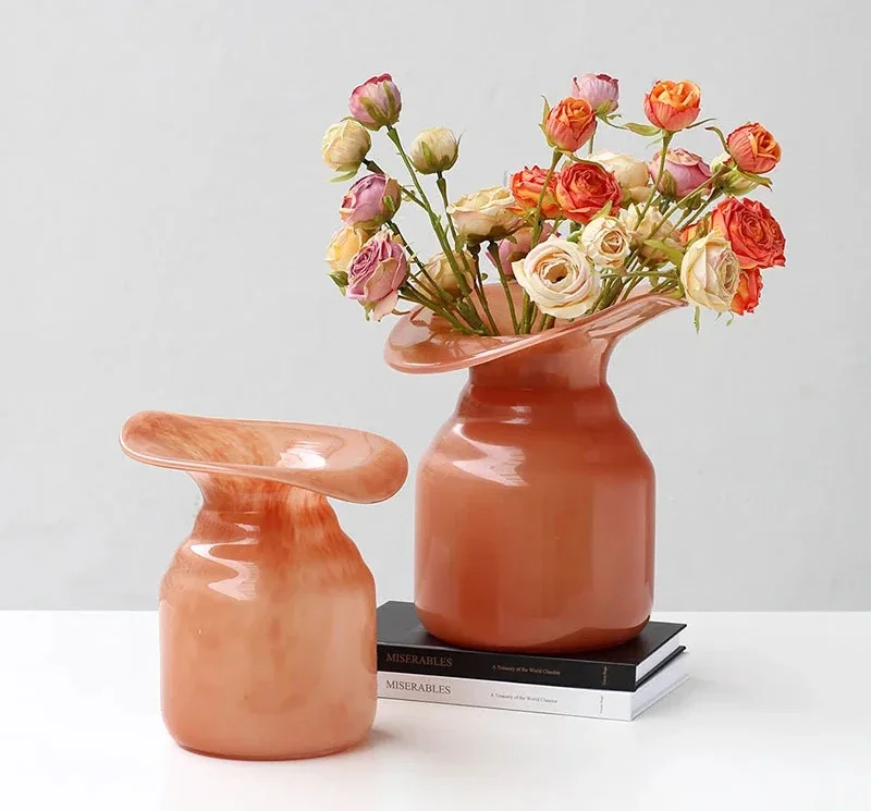 

Transparent Orange Glass Vase Hydroponics Flower Pots Desk Decoration Flowers Arrangement Floral Vases Room Aesthetic Decor
