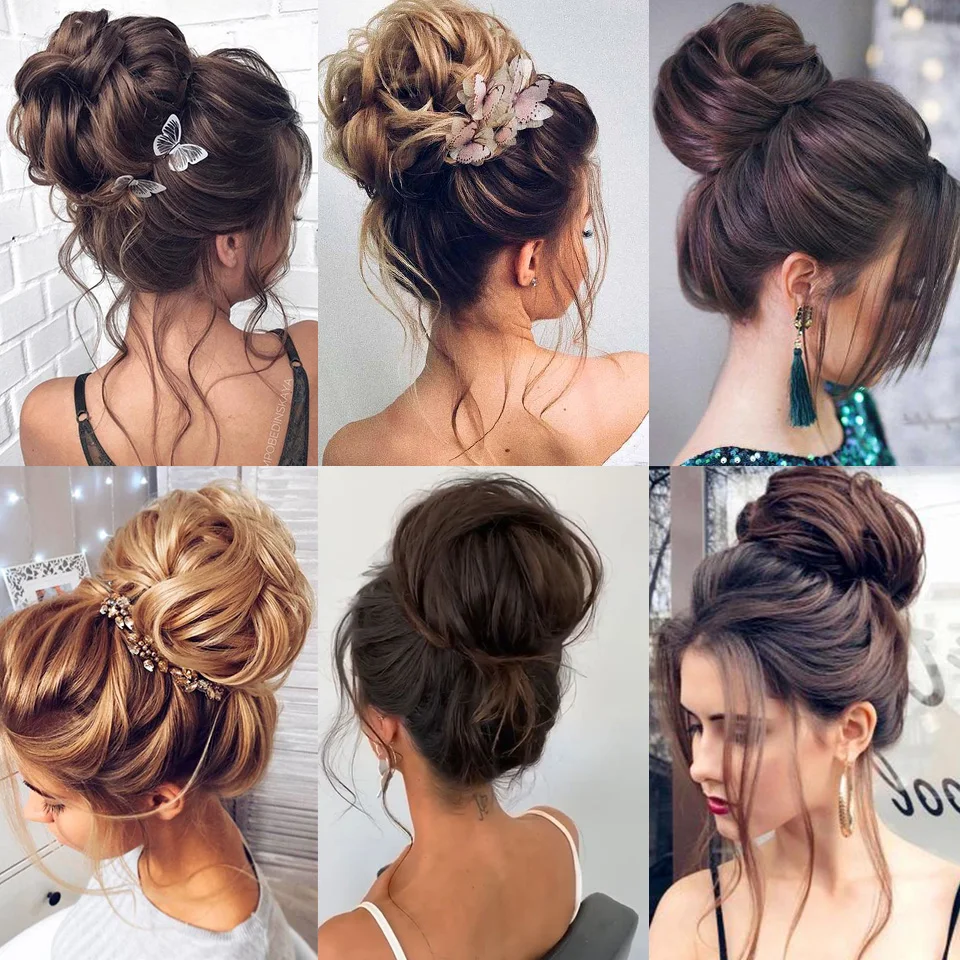 Xnaira Messy Hair Bun Synthetic Claw Clip in Chignon for Women Hair Scrunchies Extension Curly Wavy Messy Updo Hairpiece