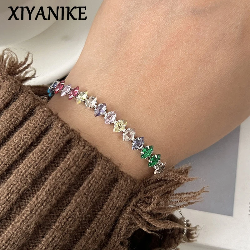 XIYANIKE Coloured Zircon Pull Out Chain Bracelet For Women Girl Fashion New Jewelry Friend Gift Party Beach pulseras mujer