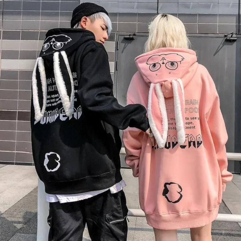 Autumn Winter Women Hoodies Harajuku Kawaii Rabbit Hoodie Sweatshirt Tops Cute Bunny Graphic Outerwear Korean Couple Hoodie
