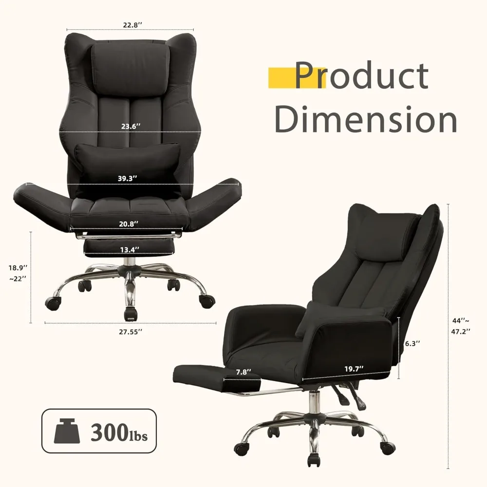 Silla de oficina ergonómica con patas cruzadas para grandes y altas con reposapiés, asiento ejecutivo de cuero, reposabrazos reversibles, soporte lumbar