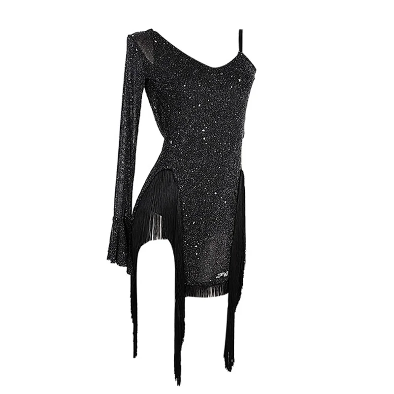 Sukienka do tańca latynoamerykańskiego damska z jednym rękawem, asymetryczna, seksowna, dla dorosłych, do tanga, cha cha, strój do ćwiczeń tanecznych, kostium na występy 3014