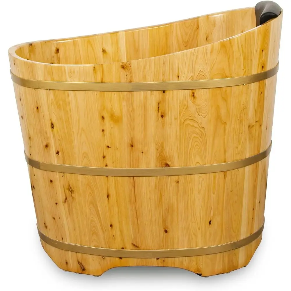 

34 Handcrafted Standing Wooden Bathtub, Portable Deep Soaking Tub for Relaxation, Natural Cedarwood, Ideal for Home Spas and Bat